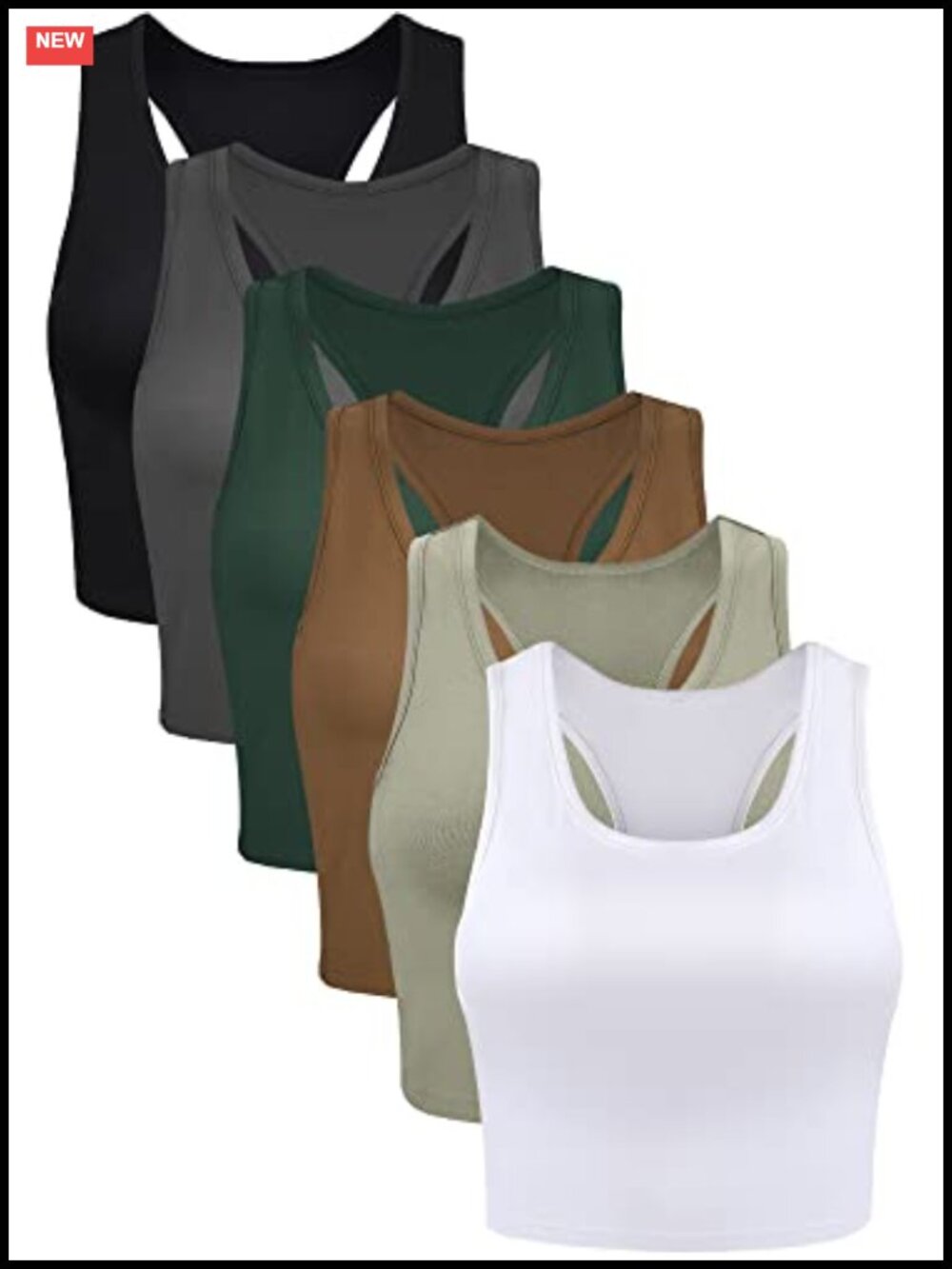 6 Pc Cotton Spandex Racerback Crop Tank Tops Fitted Sleeveless Gym Yoga